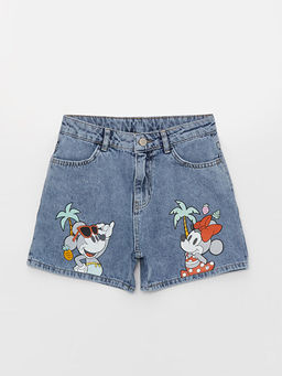 Minnie ve Mickey Mouse Bask?l? K?z ?ocuk Jean ?ort