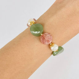 Браслет из Клубничного кварца, Жемчуга и Авантюрина 17 см +