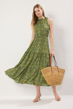 TRENDYOLMILLA Lacivert Cicekli Duz Kesim Volanl? Maxi Dokuma Elbise TWOSS25EL00564  фото 5