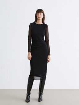 Bisiklet Yaka B?zg?l? Bodycon Elbise