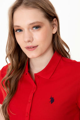Женская базовая красная футболка с воротником поло Basic - U.s. polo assn фото 8