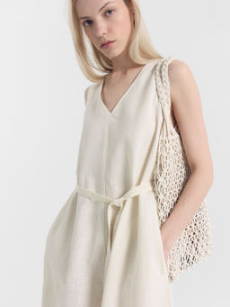 Свободный сарафан из премиального льна и хлопка в расцветке суровый - Mark formelle фото 2