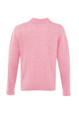 Pembe Genis Kal?p Yumusak Dokulu Triko Kazak TWOAW21KZ2635