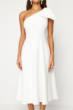 Bridal Beyaz A-Kesim Fiyonk Detayl? Dokuma Dugun/Nikah Abiye Gece Mezuniyet Elbisesi TPRSS24EL00105