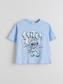 Bisiklet Yaka Stitch Bask?l? K?z ?ocuk Ti??rt