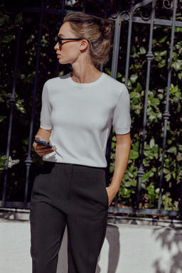 BASIC PLAIN KNIT SHORT SLEEVE TOP - Zara фото 10