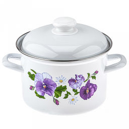 "Анютины глазки" Кастрюля эмалированная 3,0л, форма цилиндрическая, металлическая крышка с пластмассовой ручкой-кнопкой, нержавеющий ободок (Россия)