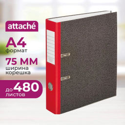 Папка-регистратор 75 мм Attache мрамор,мет.уг.,крас кореш,карм.кор,бум/бум  фото 2