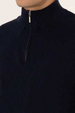 Erkek Slim Fit Yar_m Fermuarl_ Lacivert Kazak