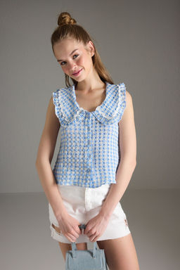 Trendyolmilla Mavi Bebe Yaka Ekoseli Gomlek TWOSS25GO00154 фото 2