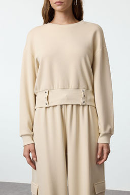 Trendyolmilla Siyah C?tc?tl? Relaxed/Rahat Kal?p Crop Kal?n Orme Sweatshirt TWOAW25SW00160 фото 4