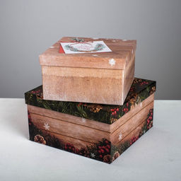 Набор подарочных новогодних коробок 6 в 1 «Деревянный», 10 х 10 х 6 - 20 х 20 х 11 см