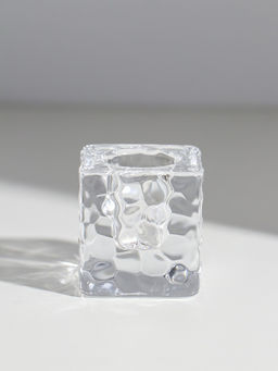 Цена за 2 шт. Подсвечник стекло на 1 свечу "Куб. Лёд" прозрачный d=2 см 4х4х4 см