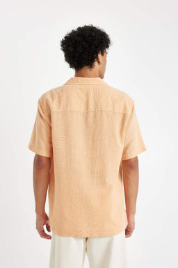 Хлопковая рубашка с коротким рукавом и открытым воротником Relax Fit - Defacto фото 6