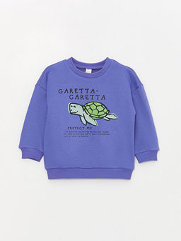 Bisiklet Yaka Uzun Kollu Bask?l? Erkek Bebek Sweatshirt