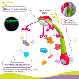 Мобиль музыкальный на кроватку «Яркие птички», с ночником + пульт, цвет МИКС