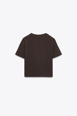 CAMISETA CROPPED MANGA CORTA / Chocolate - Zara фото 6