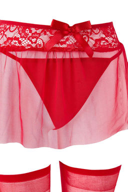 K?rm?z? 4lu Y?lbas? Temal? Dantel Kurdele/Fiyonk/Baglamal? Corapl? Ic Camas?r? Tak?m? THMAW26CC00034