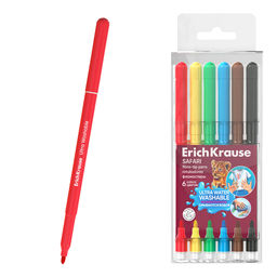 АКЦИЯ Цена за 24 шт. Фломастеры ErichKrause Safari Ultra Washable 6 цветов (в футляре с европодвесом 6 шт)