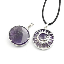 Подвеска Солнце двухсторонняя в металле с аметистом 27*27мм