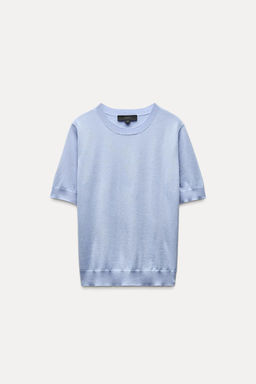 FINE KNIT SHORT SLEEVE WOOL SWEATER