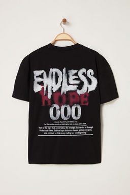 TRENDYOL MAN Siyah Oversize/Genis Kesim Endless Bask?l? %100 Pamuk T-Shirt TMNSS25TS00137 - Trendyolmilla фото 4
