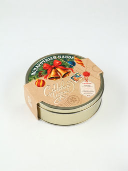 Подарочный набор в железной банке чай, монпансье, варенье, открытка «Советский подарок»