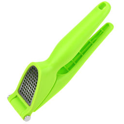 Чесночница из нержавеющей стали с самоочисткой 18х4,8х5,2см, пластмассовое основание, цвета микс, в блистере (Китай)