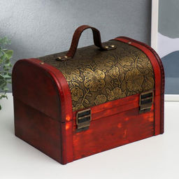 Шкатулка для украшений «Сундучок. Золотые цветы на чёрном», дерево, состаренная, 23×30×24 см