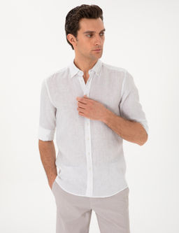 Beyaz Regular Fit %100 Keten G_mlek