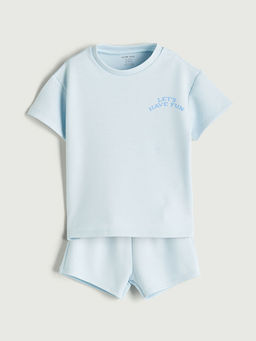 Bask?l? Erkek Bebek Ti??rt ve ?ort 2li Tak?m