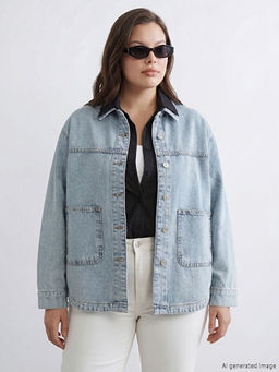 G?mlek Yaka Oversize Kad?n Jean Ceket