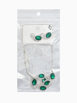 Набор 2 пред-а: серьги, колье "Вечерний шик" овал, цвет бело-изумрудный в серебре