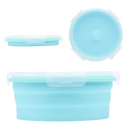 Ланчбокс складной герметичный круглый, 1200 мл, диаметр 18 см, высота 8 см, в сложенном виде высота 2,5 см, силиконовый, с пластиковой крышкой, с отвестием вентиляции и силиконовой заглушкой, мятный - Devente фото 2