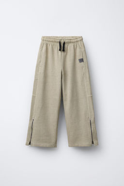 WIDE-LEG GARMENT-DYED PLUSH TROUSERS