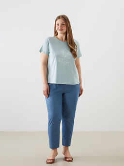 Bisiklet Yaka Bask?l? Kad?n Ti??rt