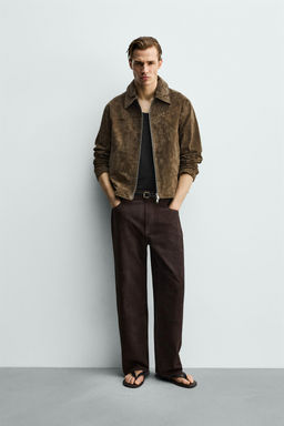 SOBRECAMISA REGULAR FIT PIEL SERRAJE / Marr?n