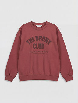 Bisiklet Yaka Bask?l? Erkek ?ocuk Sweatshirt