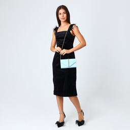 Сумка-клатч женская вечерняя на магните, на длинной цепочке, со стразами, голубая