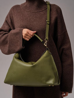 Кожаная сумка хобо Deboro 30900 зеленая водоросль