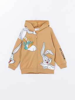Kap??onlu Bugs Bunny Erkek Bebek Bask?l? Fermuarl? Sweatshirt