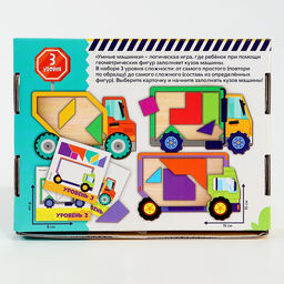Головоломка деревянная для детей «Повтори по образцу. Умные машинки», 13 деталей, 18 схем