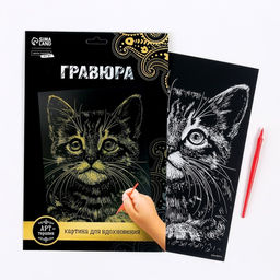 Гравюра Котёнок с металлическим эффектом золото А4 - Школа талантов фото 2