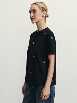 Футболка из хлопка с вышивкой / Zarina  фото 4