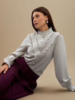 Блузка с рюшами OD-884-6 серо-коричневый