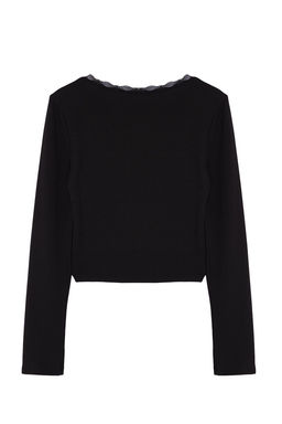 Trendyolmilla Siyah Kare Yaka Dantel Detayl? Crop/K?sa Orme Bluz TWOAW25BZ00007  фото 12