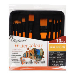 Набор кистей для рисования, синтетика, 10 штук, круглые, плоские, в пенале на молнии, международный размер