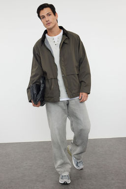 Haki Regular Fit Kadife Yaka Detayl? Mevsimlik Unisex Mont TMNAW25MO00017 - Trendyolmilla фото 6