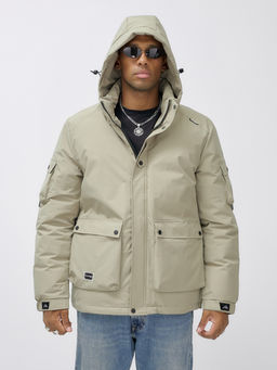 Куртка спортивная мужская зимняя с капюшоном бежевого цвета 2333B