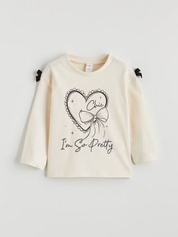 Fiyonk Detayl? Bask?l? K?z ?ocuk Ti??rt